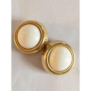 Vintage Trifari Gold & Cream Dome Clip-On Earrings